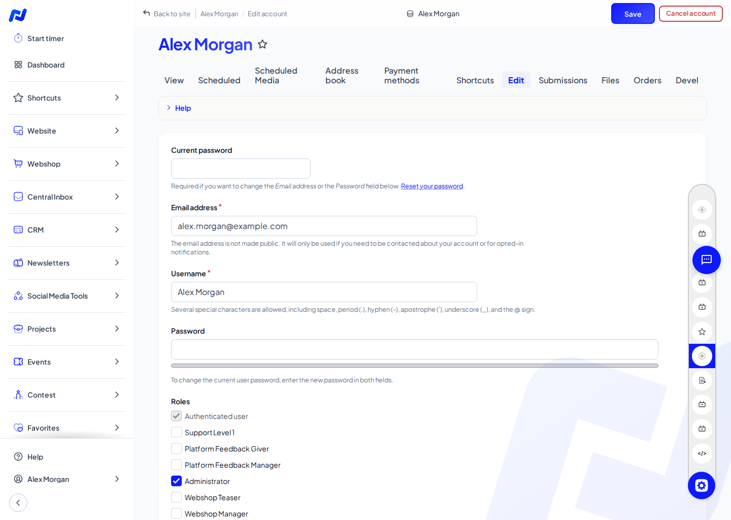 Edit your account