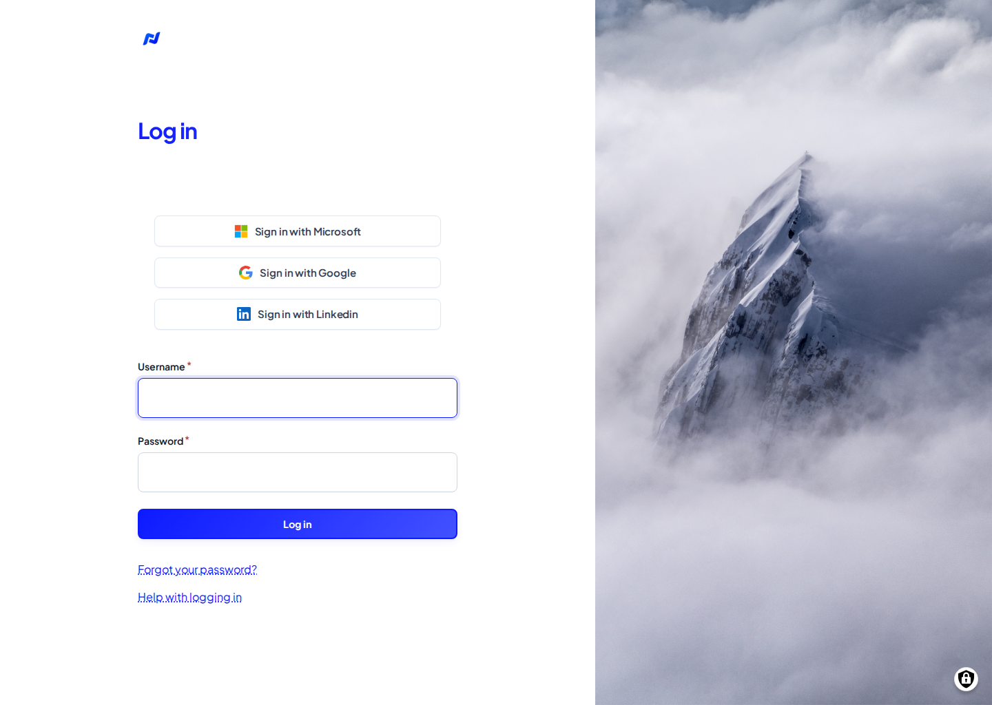 The login page